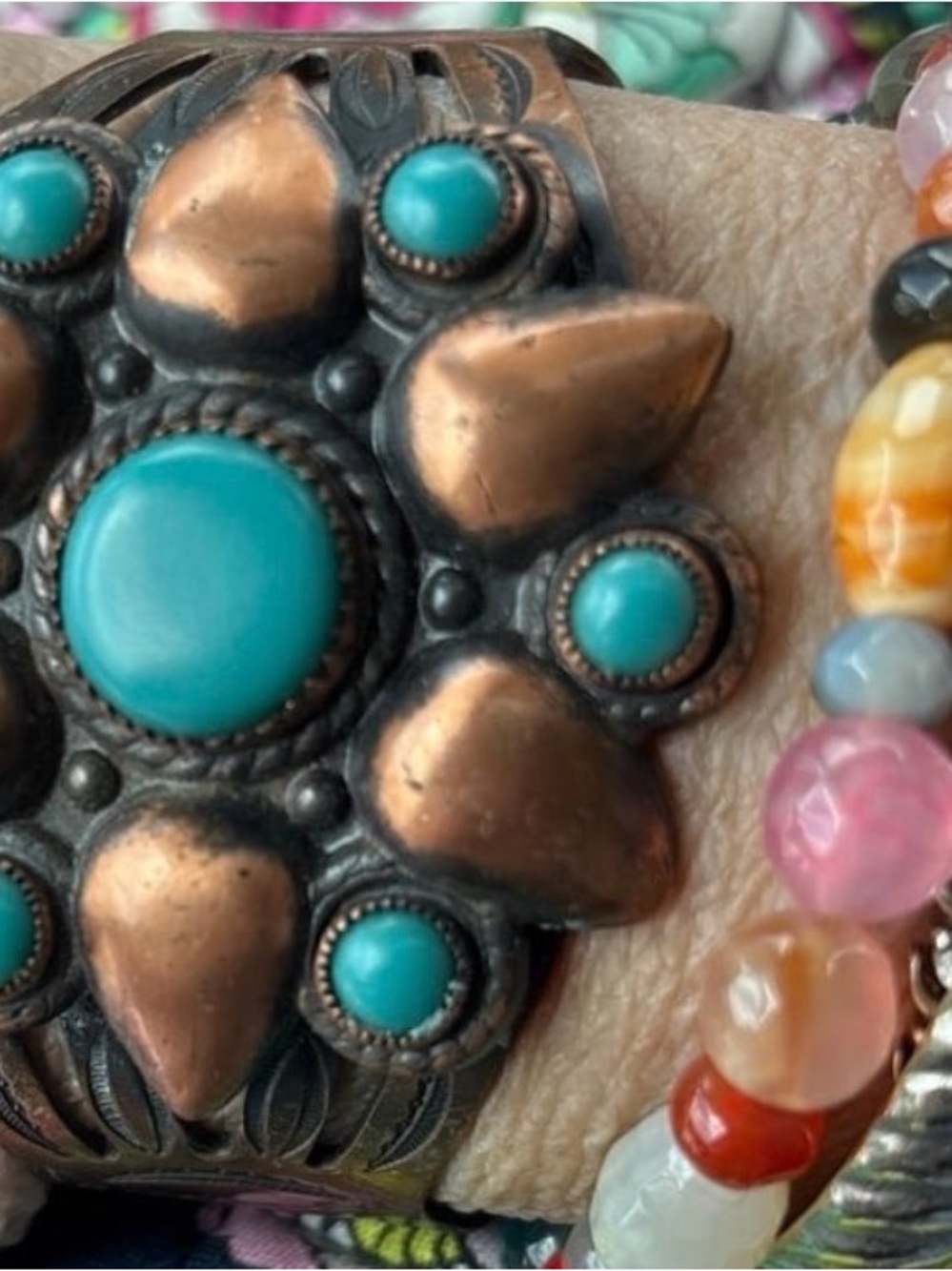 Turquoise Copper Floral Cuff Bracelet